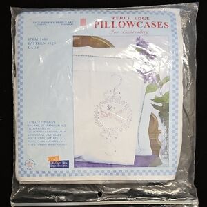 2007 Jack Dempsey Needle Art Colonial Lady White Perle Edge Pillowcases (2)